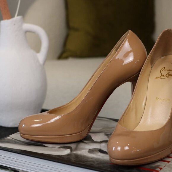 Christian Louboutin Nude Patent Leather Simple Round Toe Pumps - Picture 3 of 7